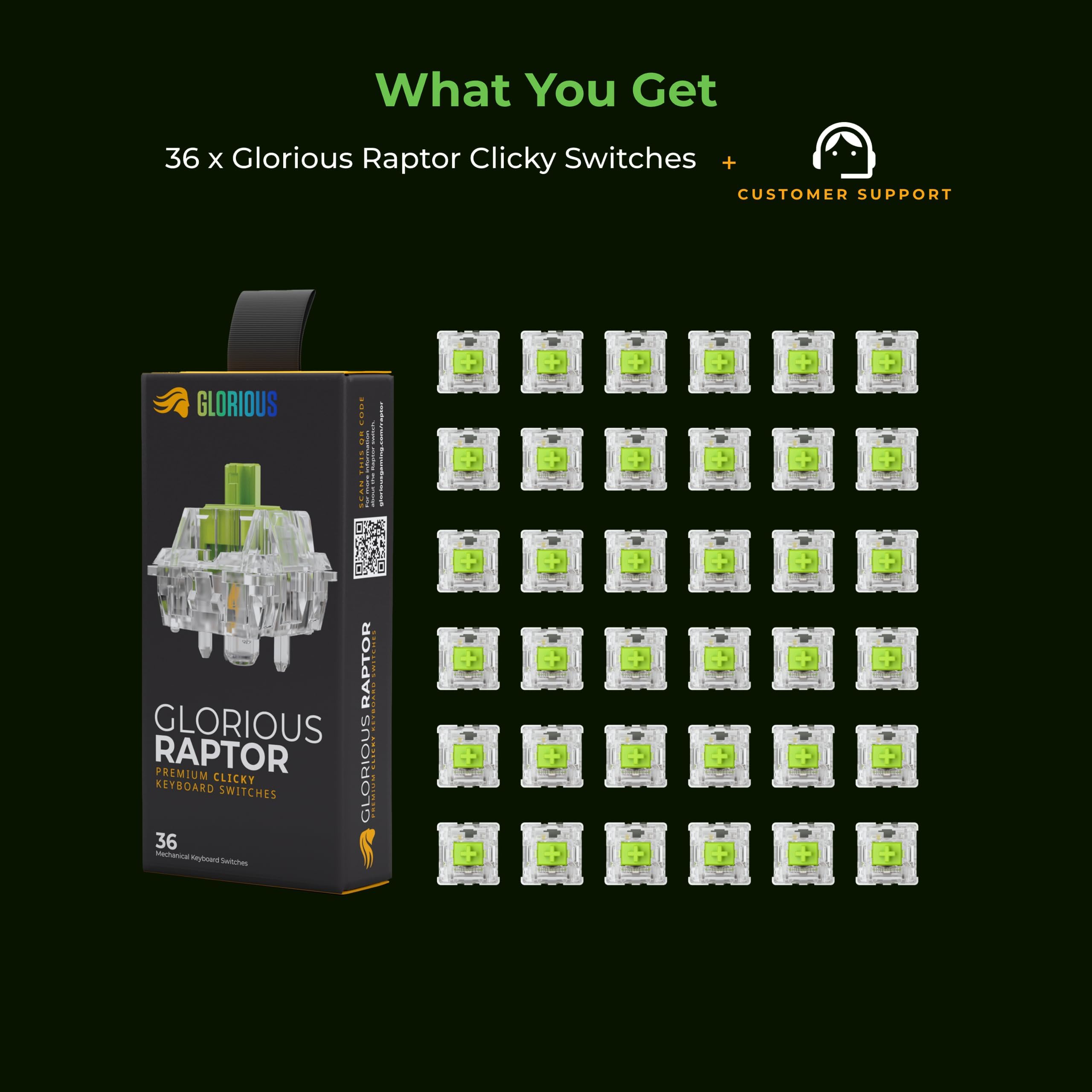 GLORIOUS Raptor Clicky Switches for Mechanical Keyboards for Gaming: 36 PCS, 5-pin, Transparent for MAX RGB, Pre-Lubed, Compatible with MX Keycaps, Premium Click Bar for Thocky Sound - Image 8